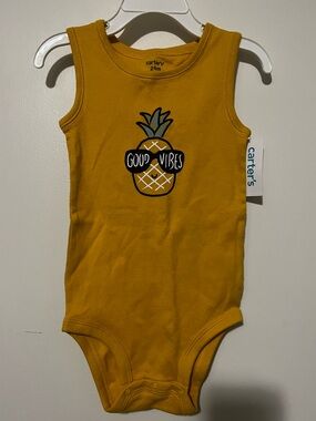 Carter's 24m Sleeveless Baby Pineapple 'Good Vibes' Yellow One-Piece Bodysuit